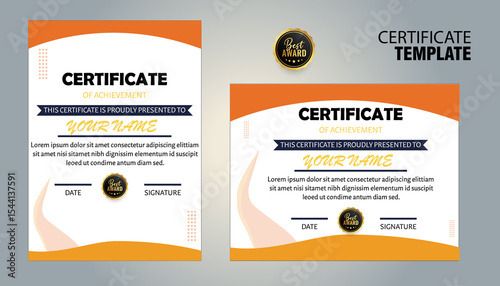 Modern orange and white certificate of achievement template