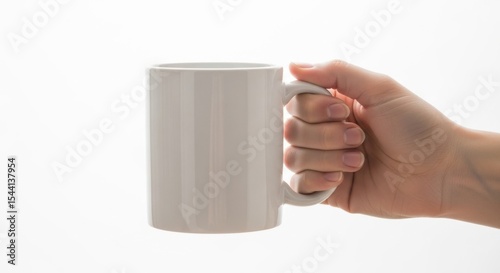 Maquette de tasse dans la main sur fond blanc
