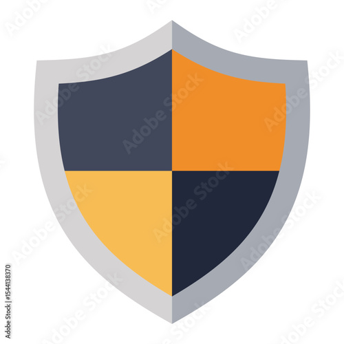 Free Download Quadrilateral security shield icon, a flat design emblem in dark blue and orange, representing protection, safety, and digital security solutions - GFXLoad