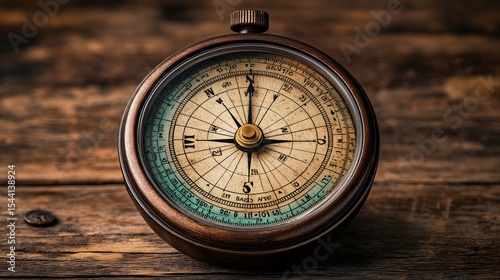 Antique compass on weathered wood
