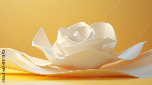 Elegant white rose with soft petals on yellow backdrop
