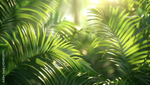 Lush tropical plants with vibrant green leaves in sunlight