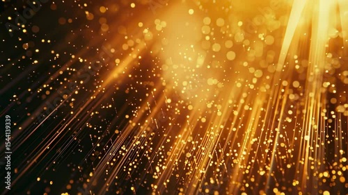 Abstract golden light streaks and bokeh particles animation