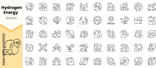 A diverse collection of icons representing hydrogen energy concepts, showcasing innovation and sustainability in energy solutions.
