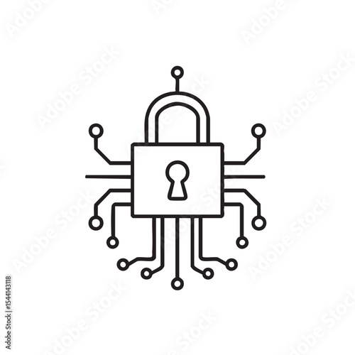 Digital security concept with padlock and circuitry design