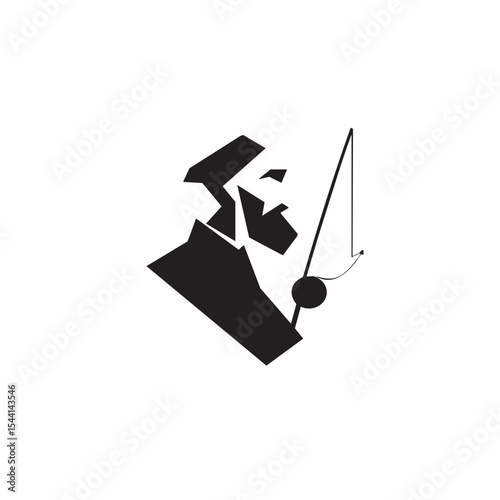 Black silhouette of a man holding a fishing rod with a hook