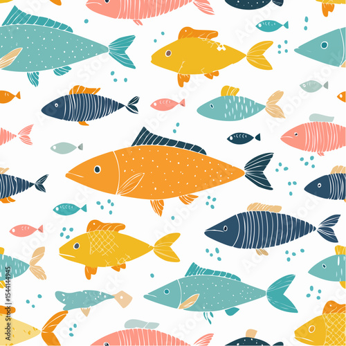 Seamless fish pattern. Trendy hand drawn texture.