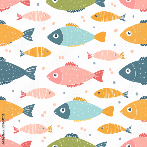Seamless fish pattern. Trendy hand drawn texture.