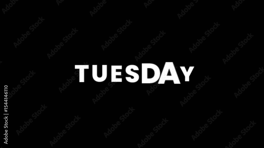 Animated text showing the days Monday, Tuesday, and Wednesday in a stylish motion graphic. Great for schedule visuals, daily video themes, or content planning intros.