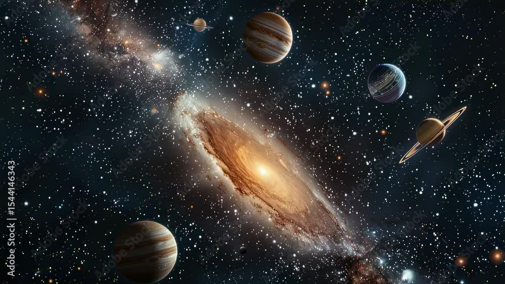 Spectacular view of a galaxy with planets and stars in deep space