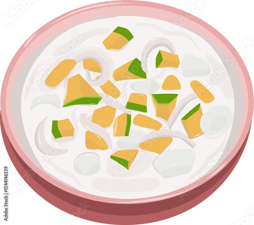 Creamy Avocado Soup in a Pink Bowl - Indonesian Dessert Illustration