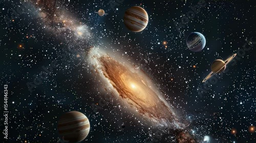 Spectacular view of a galaxy with planets and stars in deep space