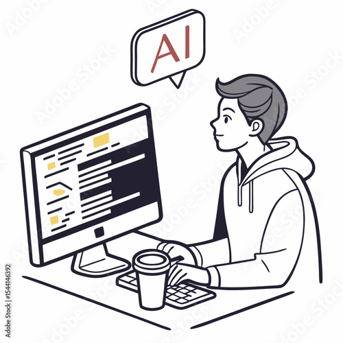 Young man working on ai project at computer