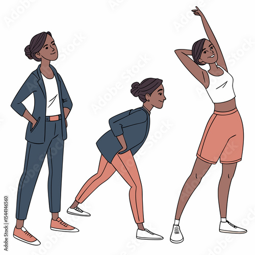 Professional cutout illustrations of a black woman in various poses
