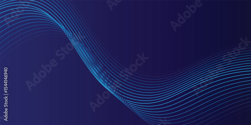 Abstract dark blue banner template. Vector minimal wavy line background with text for social media cover, header vector illustration