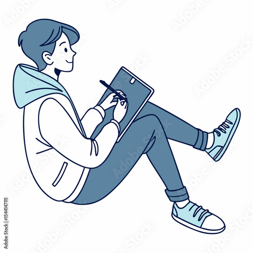 Young person drawing on tablet digital art