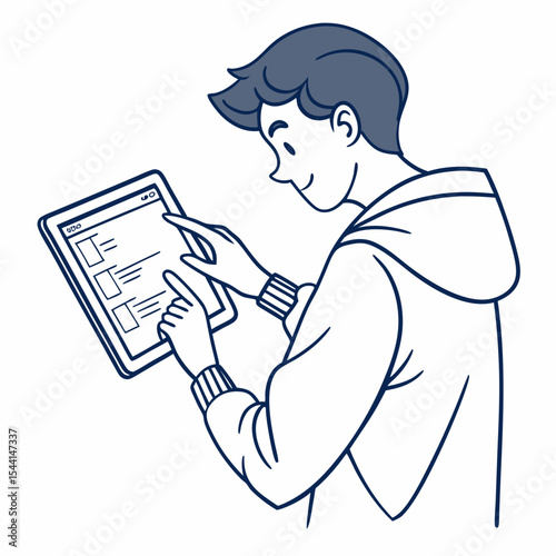 Young man using tablet digital device online