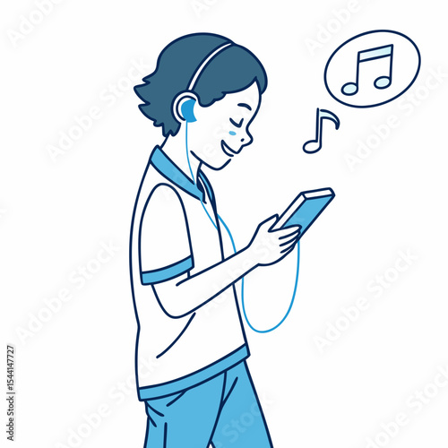 Boy listening to music on smartphone