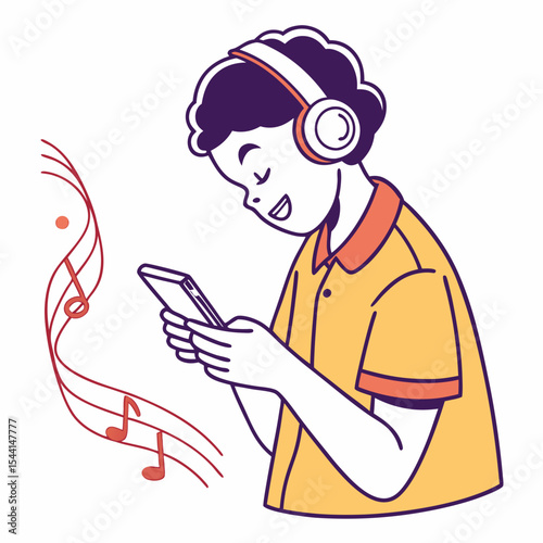 Happy person listening to music on smartphone