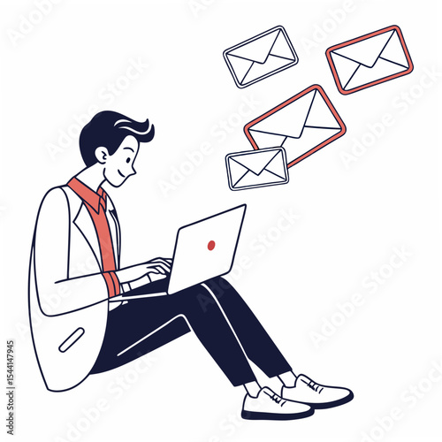 Professional man working on laptop with emails