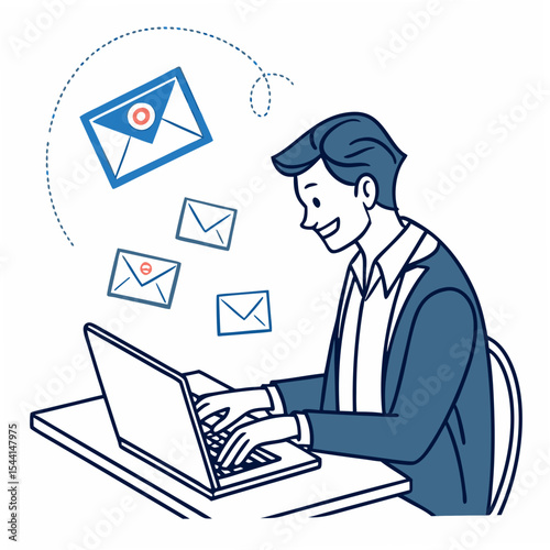 Professional man working on laptop receiving emails