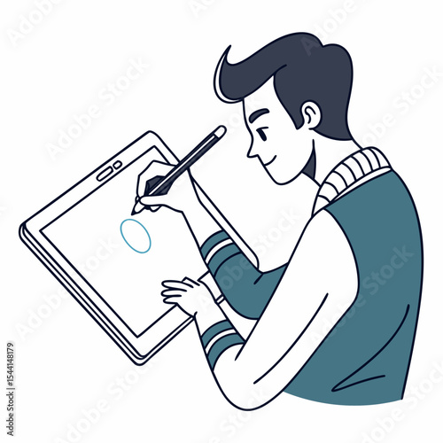 Young man drawing on graphics tablet digital art