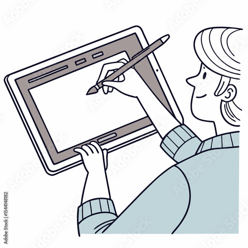 Woman using digital tablet stylus drawing design