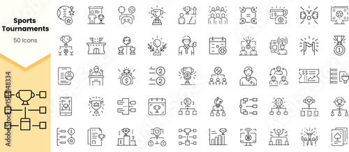A collection of sports tournament icons illustrating teamwork, competition, and achievements in a minimalist design. Perfect for event planning and sports-related projects.
