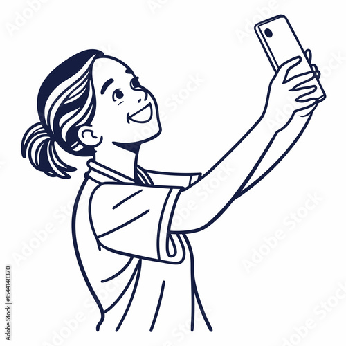 Happy girl taking selfie smartphone photo