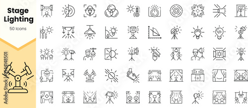 A collection of icons representing various stage lighting elements and concepts, showcasing versatility in design and use for performances and events.