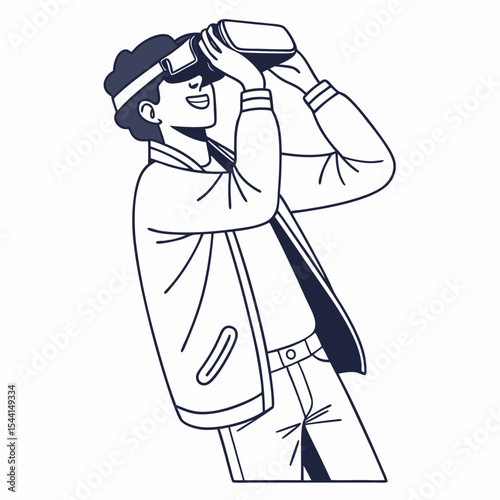 Young man experiencing virtual reality headset