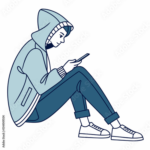 Young person sitting floor using smartphone