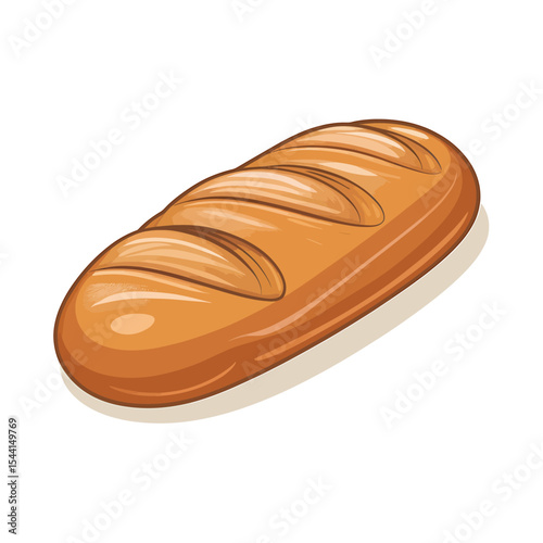 A digital illustration of a golden-brown French baguette bread loaf with a glossy surface