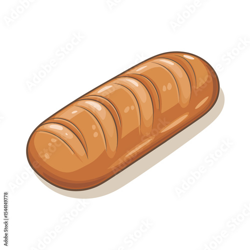 A digital illustration of a golden-brown French baguette bread loaf with a glossy surface
