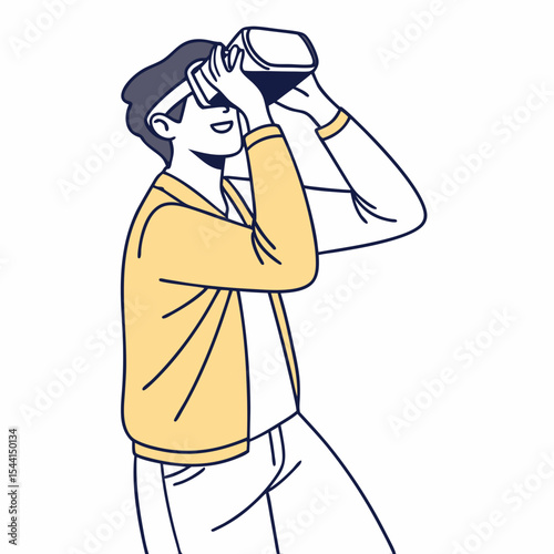 Young man experiencing virtual reality headset