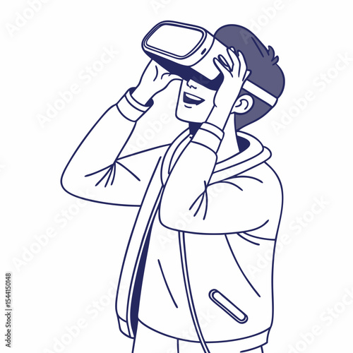 Young man experiencing virtual reality headset
