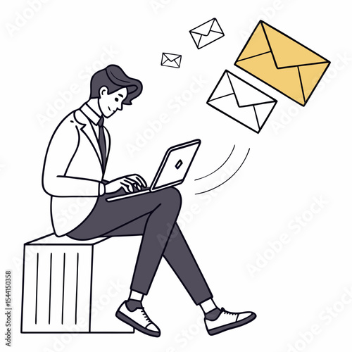 Professional businessman working laptop receiving emails