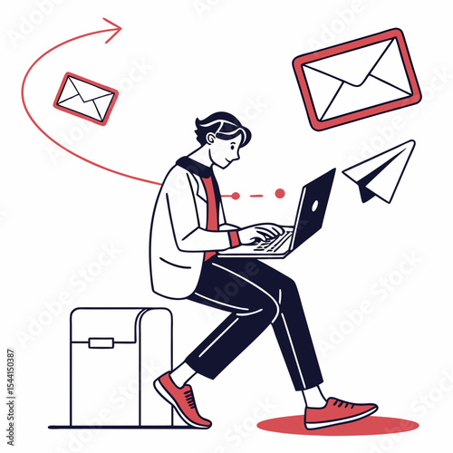 Professional man working on laptop sending emails online