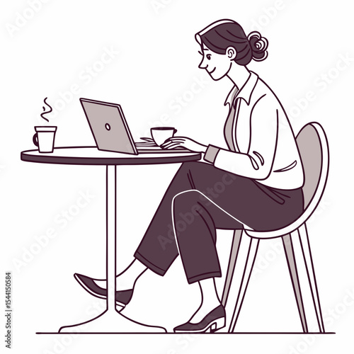 Woman working on laptop at cafe coffee break