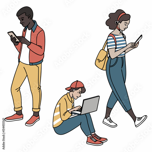 Diverse students using technology modern devices