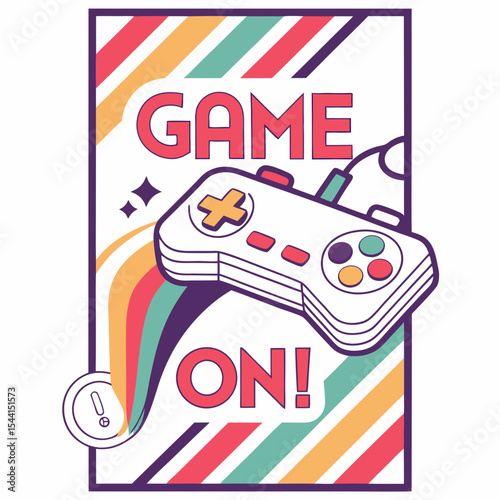 Retro game controller design game on colorful stripes