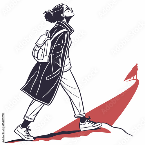 Woman walking forward looking upward hopeful future