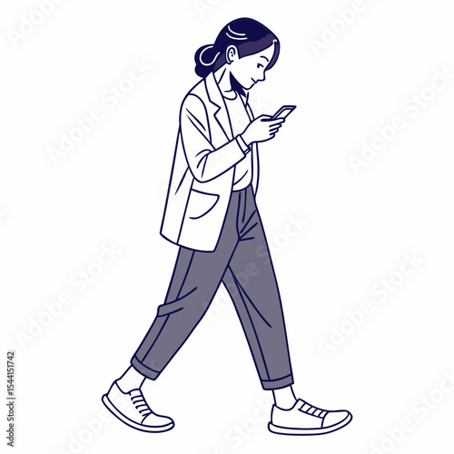Woman walking using smartphone mobile phone