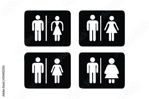 Classic Black Restroom Signs Icons Vector Set for Accessibility and Facility Design Projects