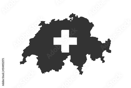 Bold Black Switzerland Map Icons Vector Set with White Cross for National Identity and Travel Design Projects