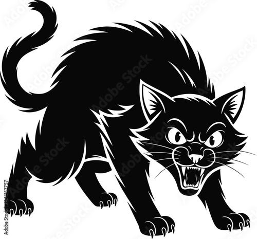 Angry Black Cat Silhouette Vector – Halloween Scary Animal Clipart for Designs
