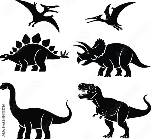 Dinosaur Silhouette Vector Set – Prehistoric Animal Clipart Bundle for Kids & Education