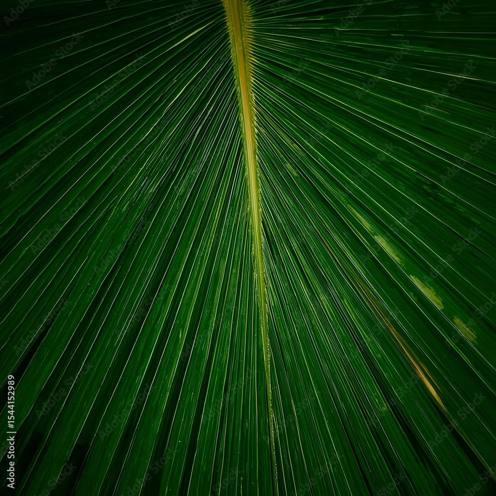 Obraz premium Macro Close-Up of Vibrant Green Palm Leaf with Fanned Veins, Showcasing Abstract Natural Pattern, Tropical Texture, and Modern Organic Geometry