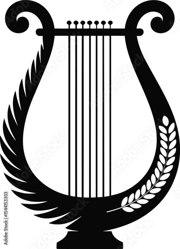 Ancient Lyre Silhouette Vector – Musical Instrument Clipart for Classical Design