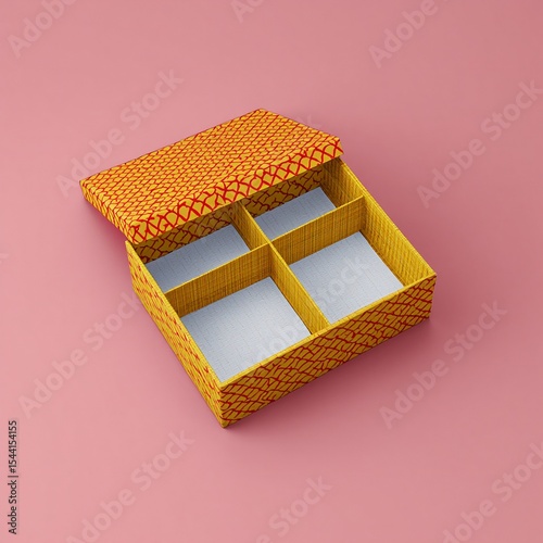 Yellow Gift Box with Red Pattern Four Compartments yellow box packaging